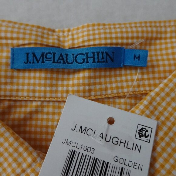 J.McLaughlin Finn Blouse Women's Size M Yellow Golden Check Cotton Preppy - Picture 6 of 9